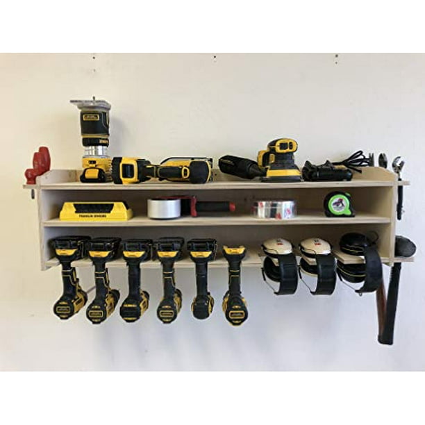 Power Tool Organizer Wood Shelf Organizer 8-Slot Organization Storage Rack Cordless Drill Tool Holder Assembled 